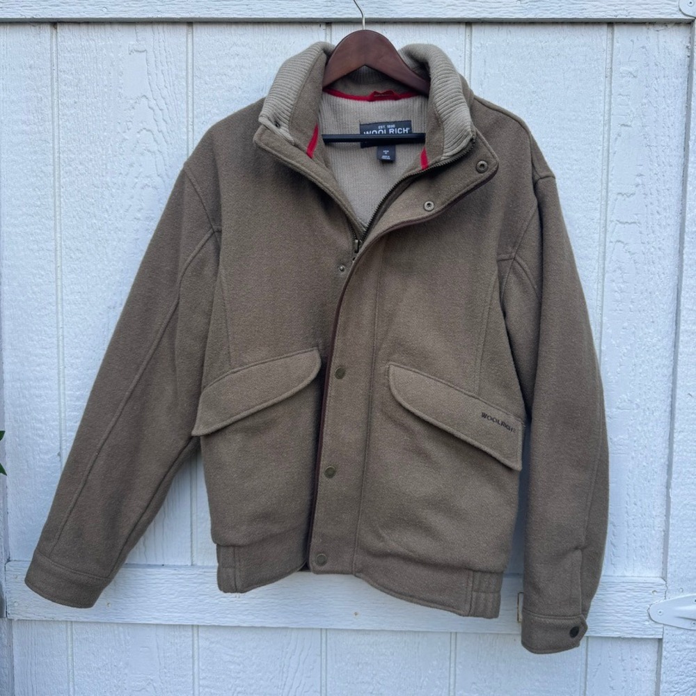 Woolrich Mens Jacket Brown Wool Blend Bomber Harrington Coat Talon Zip Size‎ M